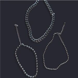 Silver Chain and Bead Necklace Set